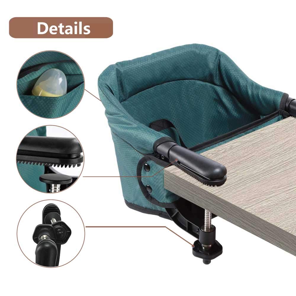 Hook On High Chair, Clip on Table Chair w/Fold-Flat Storage Feeding Seat -Attach to Fast Table Chair for Home or Travel(Dark Green) - (For 4 piece(s))
