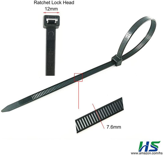 HS 10 Inch UV Resistant Wide Zip Ties (100 Pack) Plastic Cable Ties Heavy Duty Black Outdoor Zip Ties 10 Inch x 0.3 Inch,120 LBS Strength - (For 8 piece(s))