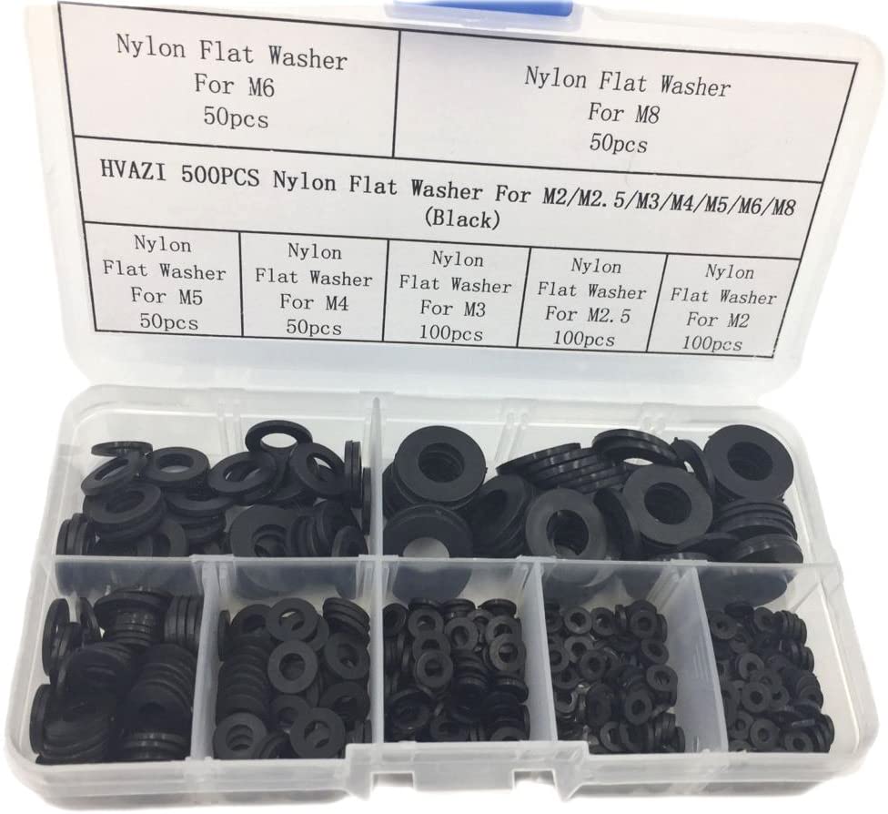 HVAZI 500PCS Nylon Flat Washer for M2 M2.5 M3 M4 M5 M6 M8 Screw Bolt(Black) - (For 1 piece(s))