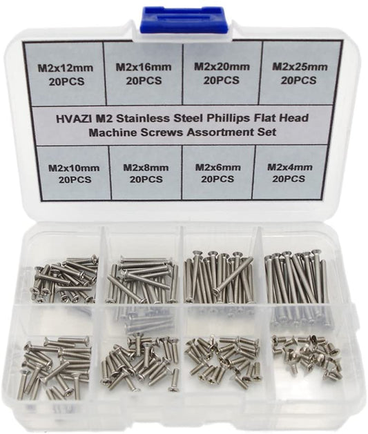 HVAZI M2 Stainless Steel Phillips Flat Head Machine Screws Assortment Kit - (For 1 piece(s))