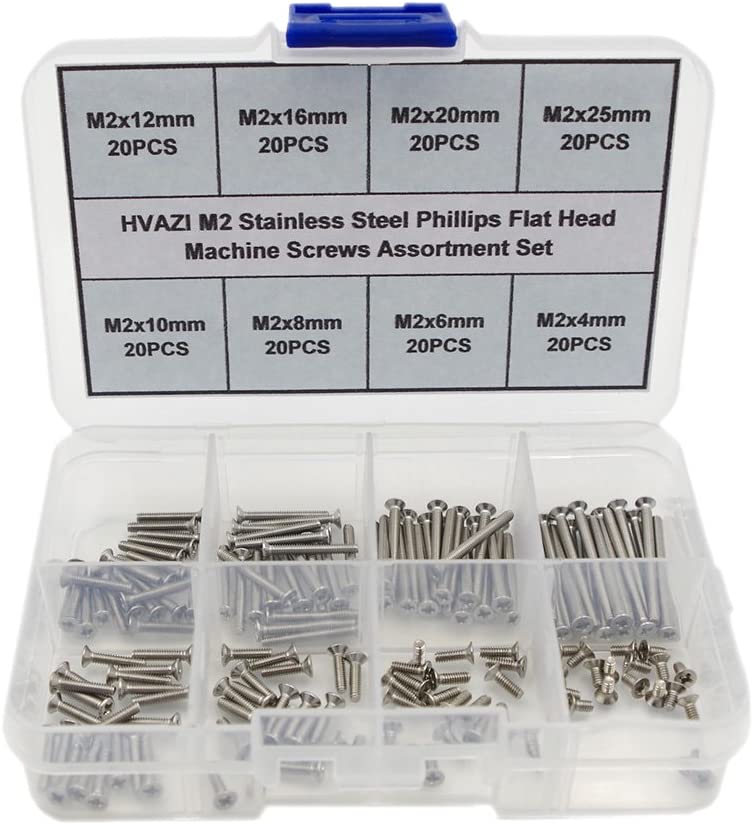 HVAZI M2 Stainless Steel Phillips Flat Head Machine Screws Assortment Kit - (For 1 piece(s))