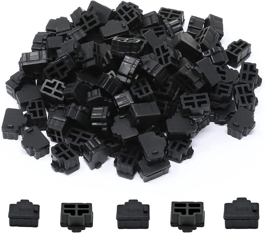 iExcell 125 Pcs Black Ethernet Hub Port RJ45 Anti Dust Cover Cap Protector Plug - (For 12 piece(s))