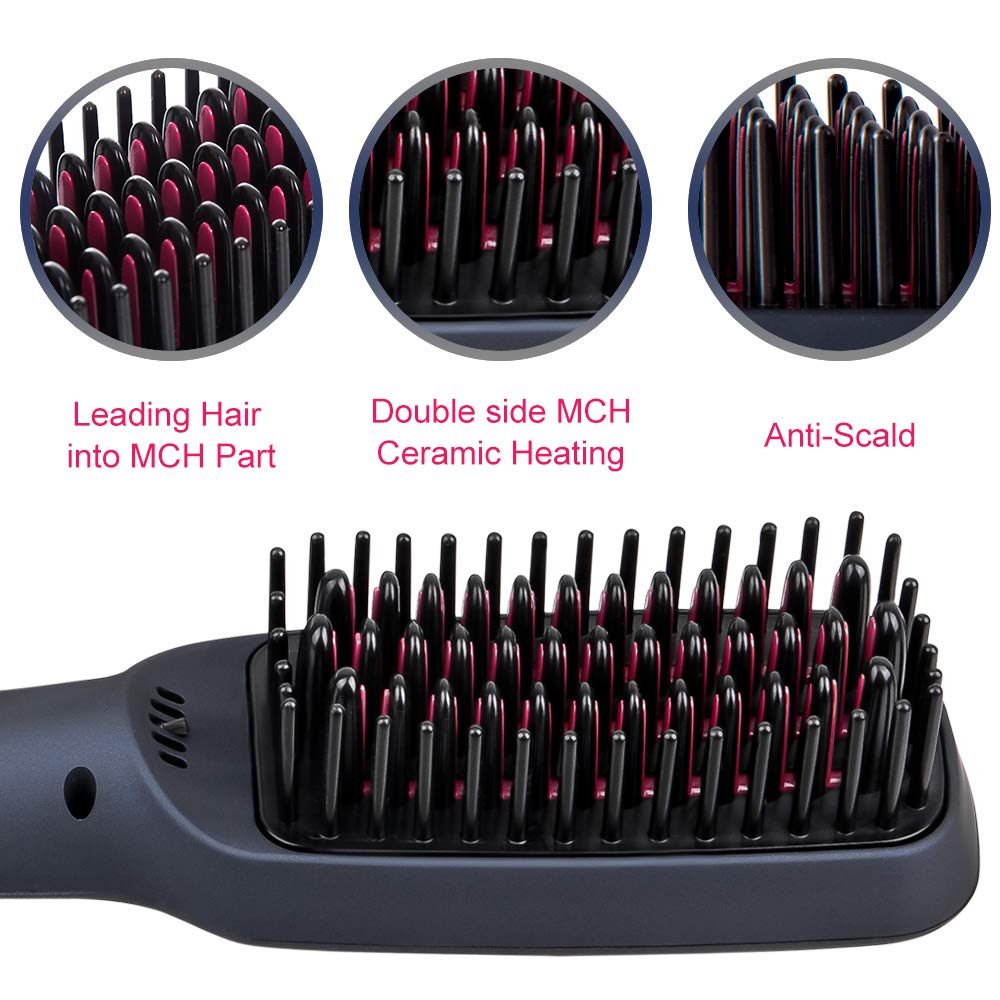 Ionic Hair Straightener Brush, CNXUS MCH Ceramic Heating + LED Display + Adjustable Temperatures + Anti Scald Hair Straightening Brush, Portable Frizz-Free Hair Care Silky Straight Heated Comb - (For 6 piece(s))