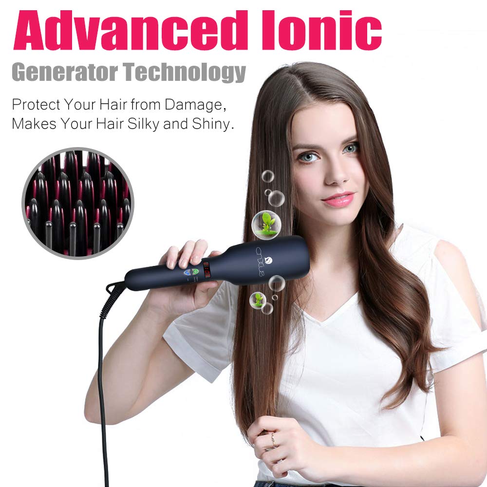 Ionic Hair Straightener Brush, CNXUS MCH Ceramic Heating + LED Display + Adjustable Temperatures + Anti Scald Hair Straightening Brush, Portable Frizz-Free Hair Care Silky Straight Heated Comb - (For 6 piece(s))