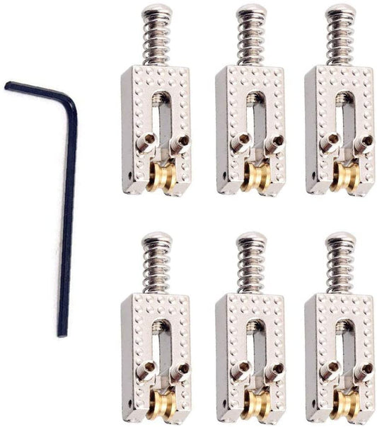 Jiayouy 6 Pcs Guitar Roller Saddle Bridge with Wrench for Fender Strat Tele Electric Guitar - Sliver - (For 12 piece(s))