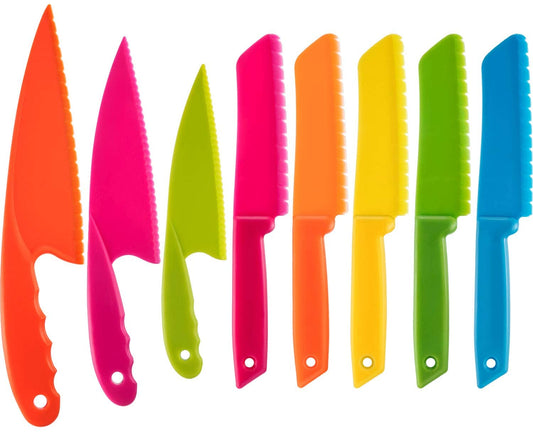 Jovitec 8 Pieces Kid Plastic Kitchen Knife Set, Children's Safe Cooking Chef Nylon Knives for Fruit, Bread, Cake, Salad, Lettuce Knife (Color 1) - (For 8 piece(s))