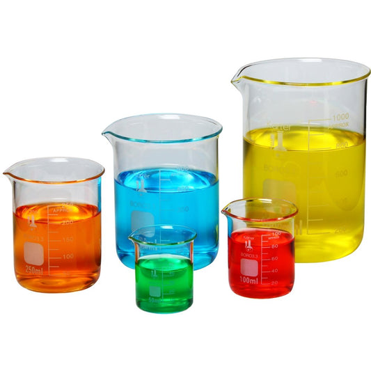 Karter Scientific, 3.3 Boro, Griffin Low Form, Glass Beaker Set - 5 Sizes - 50ml, 100ml, 250ml, 500ml, 1000ml - (For 8 piece(s))
