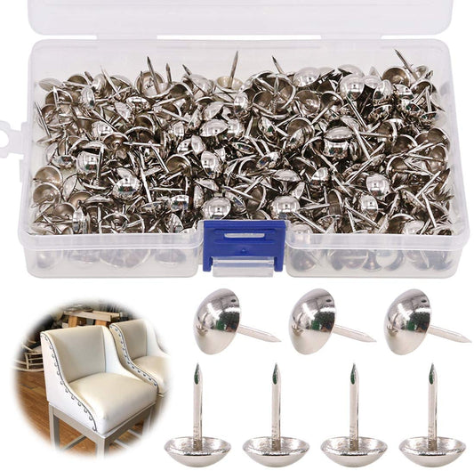 Keadic 300Pcs 7/16" (11mm) Antique Upholstery Tacks Furniture Nails Pins Kit for Upholstered Furniture Cork Board or DIY Projects - Silver - (For 8 piece(s))
