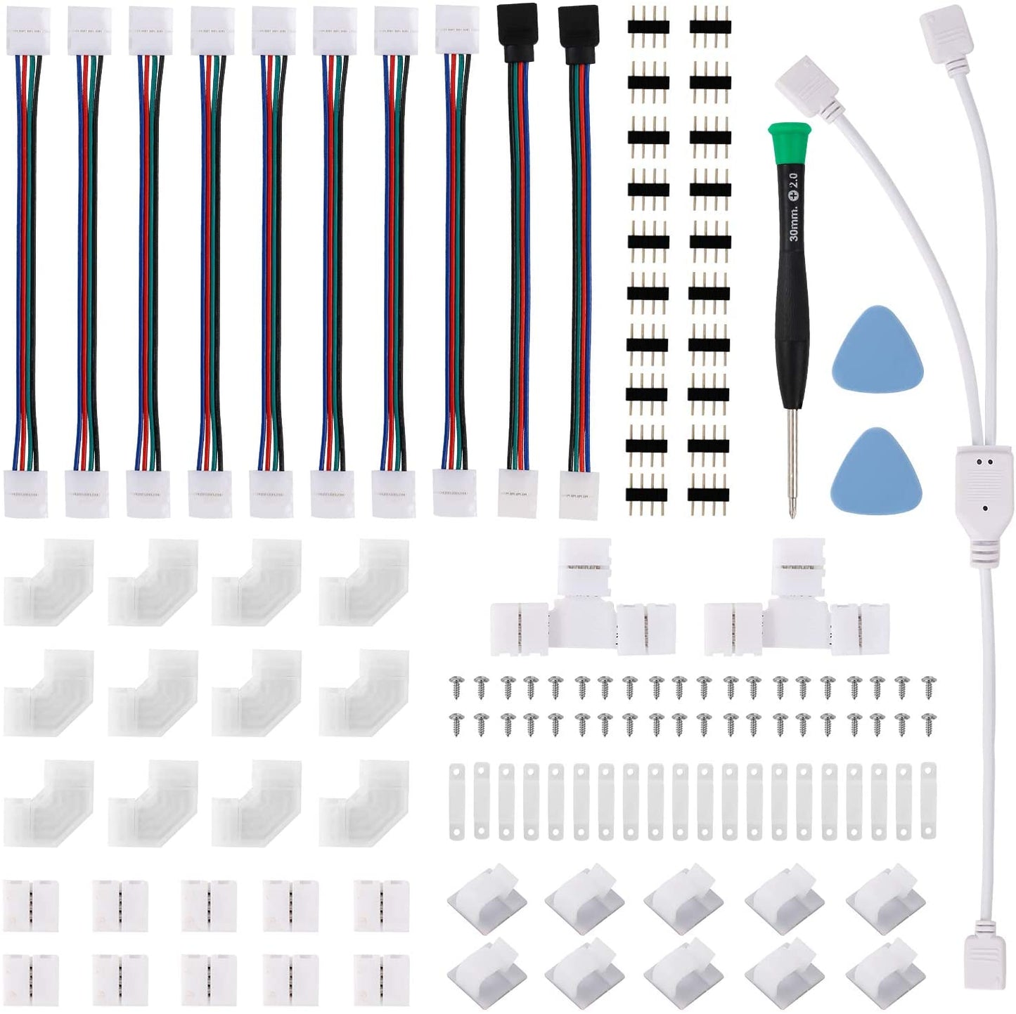 LED Strip Light Connector Kit, Led Strip Accessories Set for 5050 4 Pin 10mm RGB Led Light Strips with Connectors Clips and Tools - (For 8 piece(s))