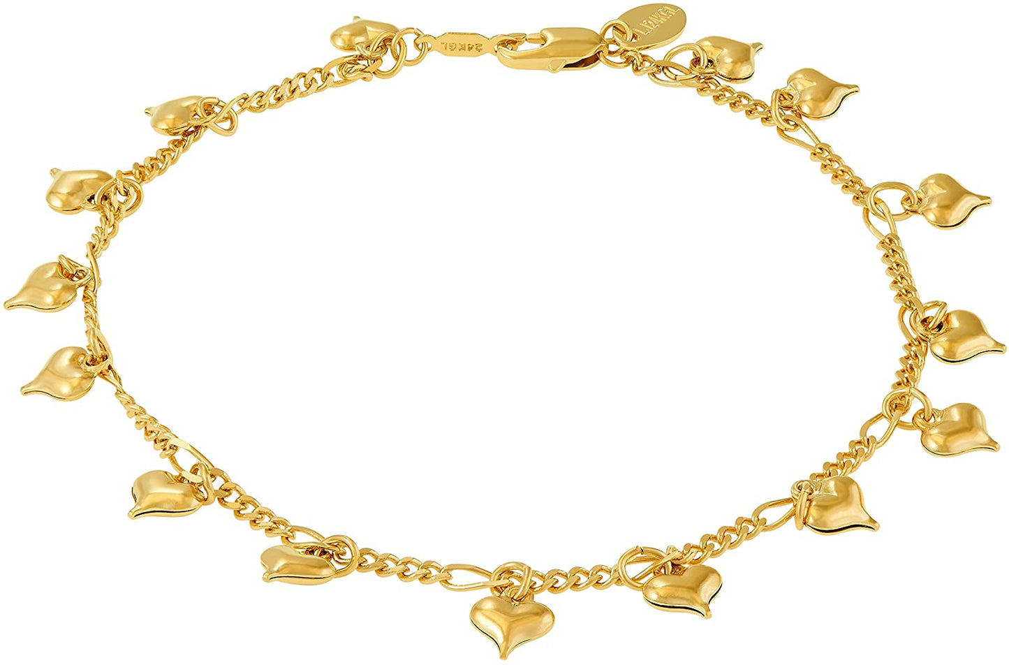 LIFETIME JEWELRY Dangling Hearts Anklet for Women & Teen Girls 24k Gold Plated - (For 6 piece(s))