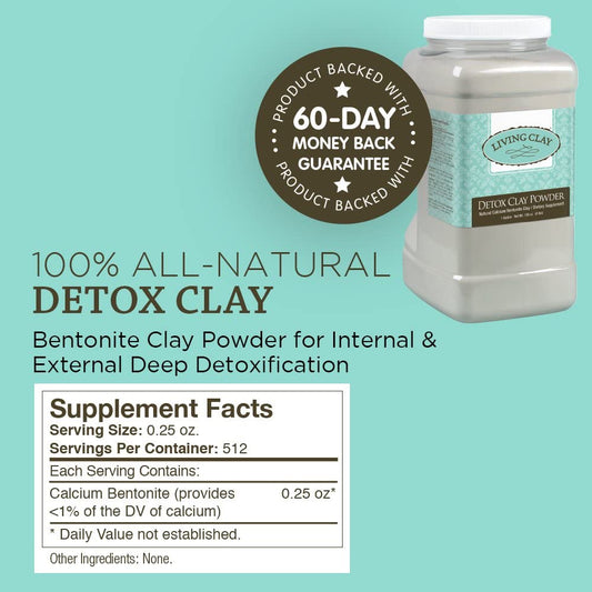 Living Clay Detox Clay Powder | All-Natural Bentonite Calcium Clay for Internal & External Deep Cleansing | Perfect for Mask, Bath or Wrap | 1 Gallon - (For 4 piece(s))