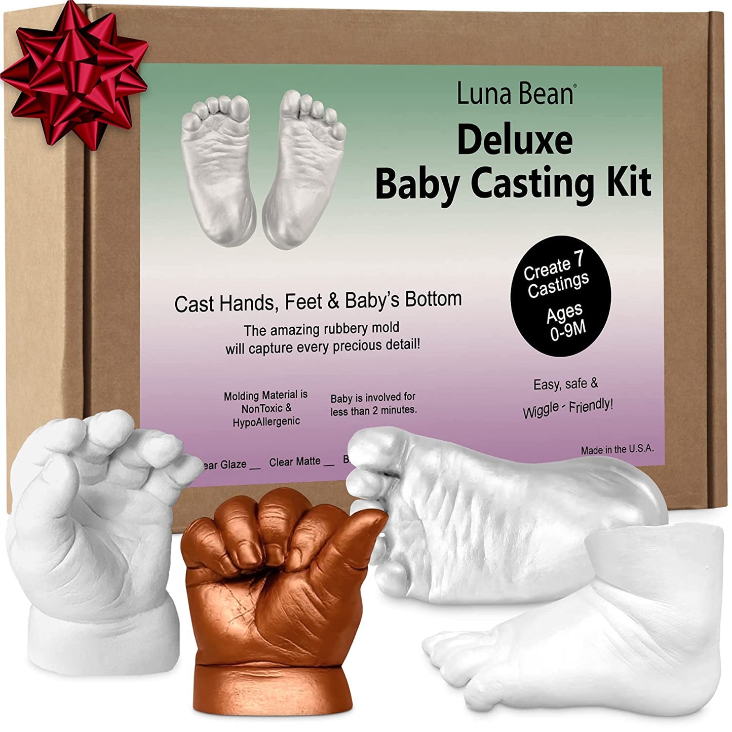 Luna Bean Deluxe Baby Keepsake Hand Casting Kit - Plaster Hand Mold Casting Kit for Infant Hand & Foot Mold - Baby Casting Kit for First Birthday, Christmas & Newborn Gifts - (Pearl Sealant) - (For 6 piece(s))
