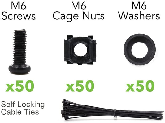 M6 x 16mm Rack Mount Cage Nuts, Screws and Washers for Rack Mount Server Cabinet, Rack Mount Server Shelves, Routers, 50 PACK Rack Mount Screws and Square Insert Nuts, Self-Locking Cable Ties for Free - (For 8 piece(s))