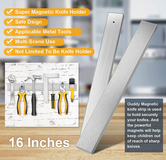 Magnetic Knife Holder for Wall, Ouddy 16 Inch Knife Magnetic Strip, Stainless Steel Magnetic Knife Strip Bar Rack Block for Kitchen Utensil Holder, Art Supply Organizer & Tool Holder - (For 8 piece(s))