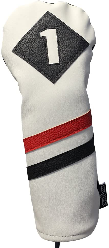 Majek Retro Golf Headcovers White Red and Black Vintage Leather Style 1 & 3 Driver and Fairway Head Cover Fits 460cc Drivers Classic Look - (For 6 piece(s))