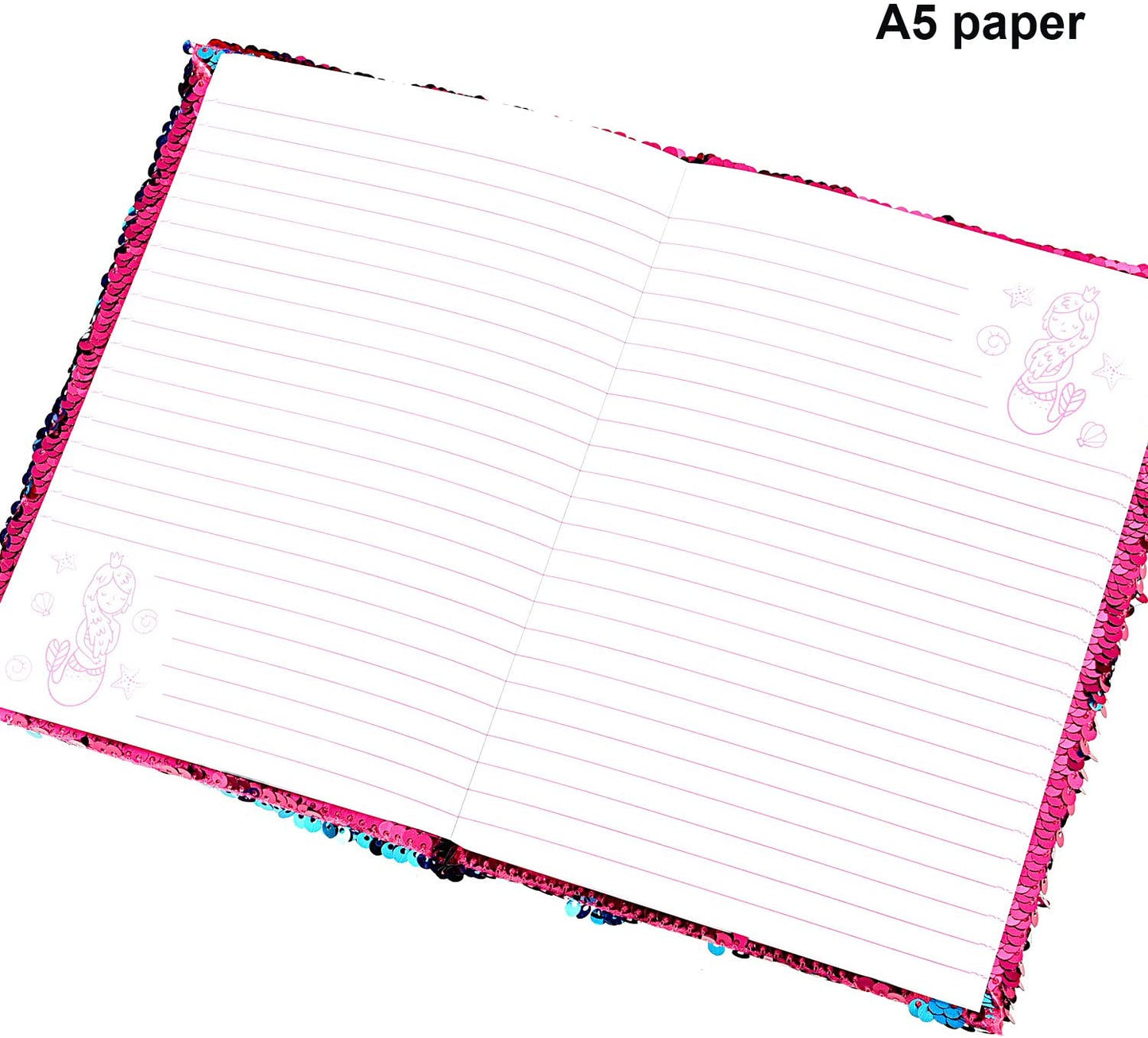 Maxdot Reversible Sequins Notebook Double Sided Flip Sequin Notebook Journal with Star Pattern, Blue and Pink - (For 8 piece(s))