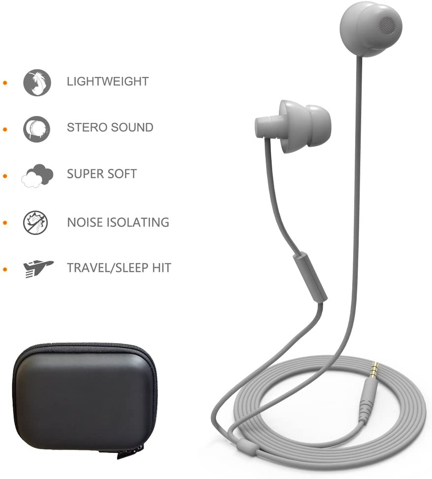 MAXROCK (TM) Unique Total Soft Silicon Sleeping Headphones Earplugs Earbuds with Mic for Cellphones,Tablets and 3.5 mm Jack Plug (Grey) - (For 8 piece(s))