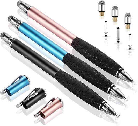 MEKO (2nd Gen)[2 in 1 Precision Series] Universal Disc Stylus Touch Screen Pen for iPhone,iPad,All other Capacitive Touch Screens Bundle with 6 Replacement Tips ,Pack of 3 ( Black/Rose Gold/Aqua Blue) - (For 8 piece(s))