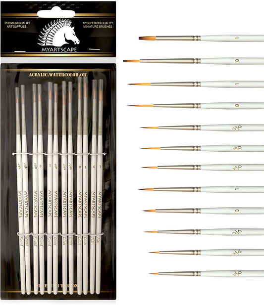 Miniature Paint Brushes, Set of 12 for Detail & Fine Point Painting - use with Acrylic, Watercolor, Oil, Gouache - for Pinstriping, Warhammer 40k, Models & Lettering - Artist Supplies by MyArtscape - (For 8 piece(s))