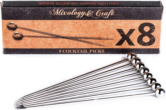 Mixology & Craft Cocktail Picks - 4 inch (8pc Set) - Elegant Metal Toothpicks for Cocktails, Martini Sticks for Olives Perfect for Cocktails or Appetizers - (For 12 piece(s))