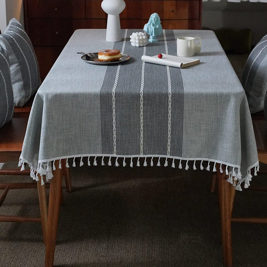 Mokani Middle Embroidery Table Cloth Washable Cotton Linen Tassel Tablecloth, Rectangle Wrinkle Free Anti-Fading Table Cover for Kitchen Dinning Thanksgiving Christmas (55 x 102 Inch, Gray) - (For 6 piece(s))