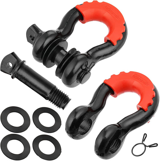 motormic Unique D Ring Shackles 2 Pack Black - 3/4" Clevis with 7/8" Pin Safety Max 57,000 lbs Break Point - 2 Red Isolators, 8 Washers - Heavy Duty use Tow Strap, Winch, Off Road, Towing… - (For 8 piece(s))