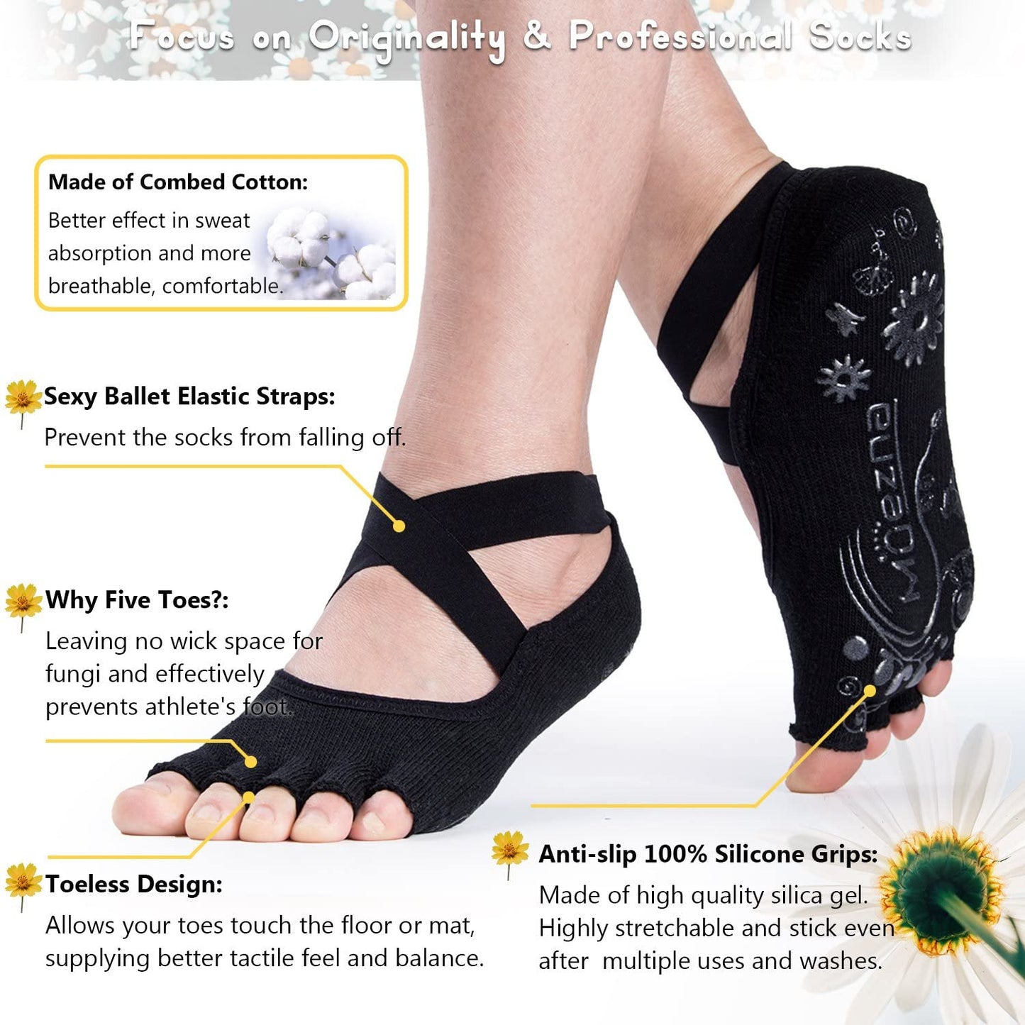 Muezna Non Slip Yoga Socks for Women, Toeless Anti-Skid Pilates, Barre, Ballet, Bikram Workout Socks with Grips - (For 8 piece(s))