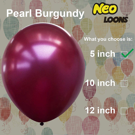 Neo LOONS® 5" Pearl Burgundy Premium Latex Balloons -- Great for Kids , Adult Birthdays, Weddings , Receptions, Baby Showers, Water Fights, or Any Celebration, Pack of 100 - (For 1 piece(s))