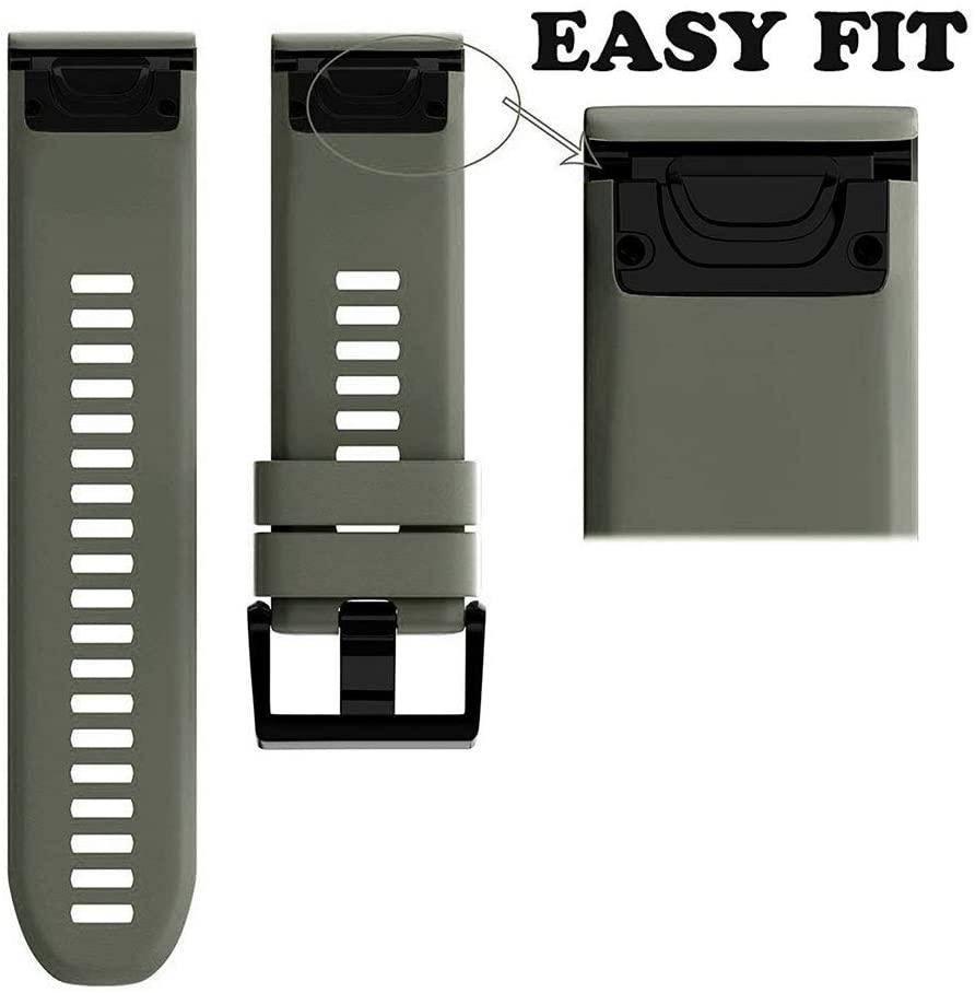 Notocity Compatible with Fenix 5 Band 22mm Width Soft Silicone Watch Strap for Fenix 5/Fenix 5 Plus/Fenix 6/Fenix 6 Pro/Forerunner 935/Forerunner 945/Approach S60/Quatix 5(Army Green) - (For 8 piece(s))