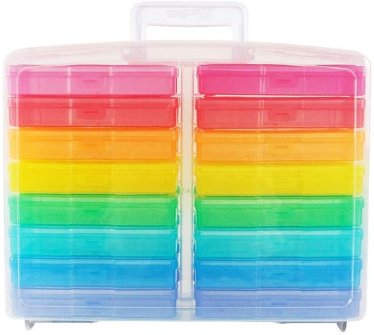 novelinks Transparent 4" x 6" Photo Cases and Clear Craft Keeper with Handle - 16 Inner Cases Plastic Storage Container Box (Multi-Colored) - (For 6 piece(s))