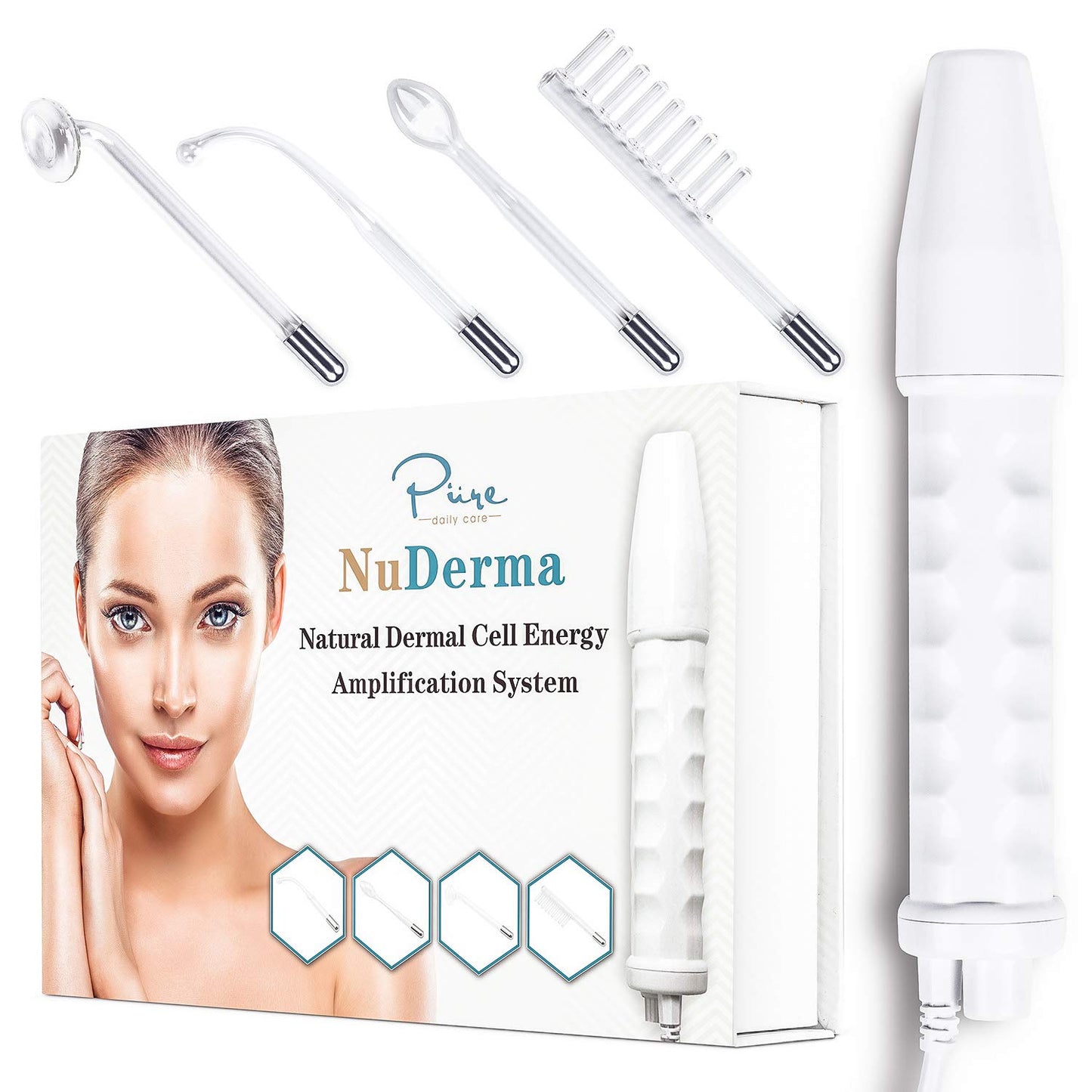 NuDerma Portable Handheld High Frequency Skin Therapy Wand Machine w/Neon – Anti-Aging - Skin Tightening - Wrinkle Reducing - Dark Circles – Blemish Control - Hair & Scalp Stimulator - (For 6 piece(s))