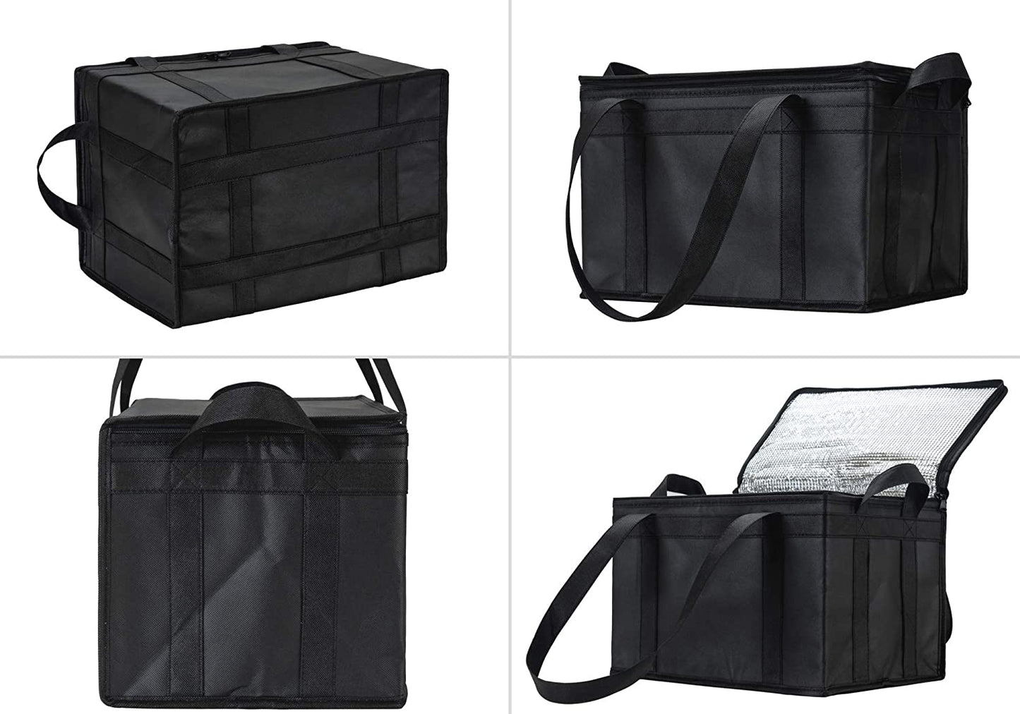 NZ Home Insulated Grocery Bag Large Heavy Duty, Strengthened Side Handles, Collapsible, Washable, Stands Upright, EZ Pack, Dual Sliders Zipper, Completely Reinforced Bottom & Handles (2 Pack, Black) - (For 8 piece(s))