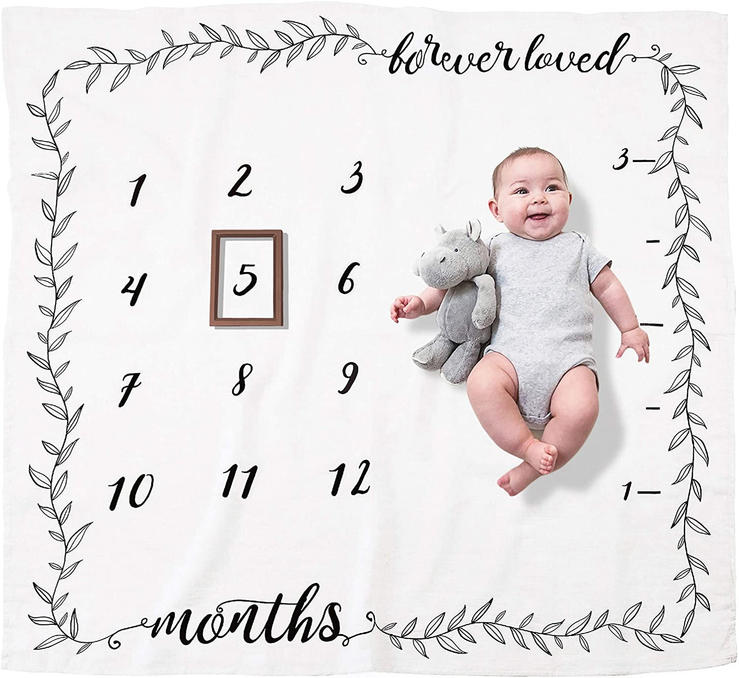 Organic Baby Monthly Milestone Blanket Boy or Girl - Milestone Blanket Neutral with Wood Frame - Forever Loved Baby Month Blanket with Growth Chart, 1-12 Months Milestones, 47”x47” - (For 1 piece(s))