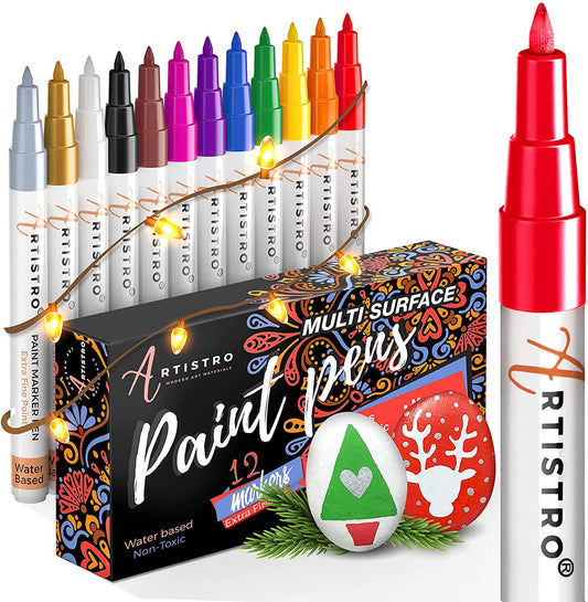 Paint Pens for Rock Painting, Stone, Ceramic, Glass, Wood, Canvas. Set of 12 Acrylic Paint Markers Extra-fine Tip - (For 8 piece(s))
