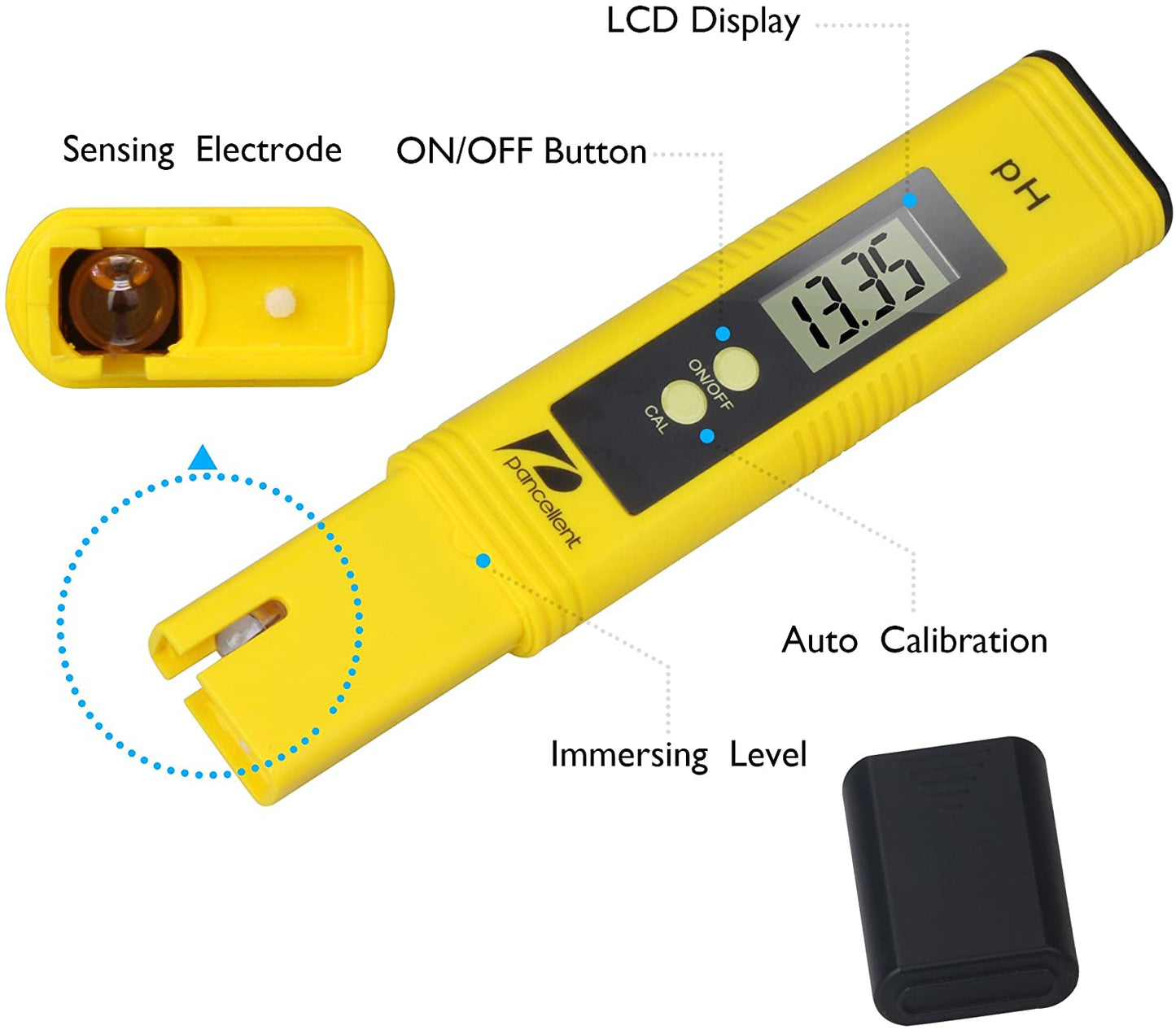 Pancellent Water Quality Test Meter TDS PH 2 in 1 Set 0-9990 PPM Measurement Range 1 PPM Resolution 2% Readout Accuracy (Yellow,Upgrade LED) - (For 8 piece(s))