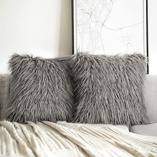 Phantoscope Pack of 2 Faux Fur Throw Pillow Covers Cushion Covers Luxury Soft Decorative Pillowcase Fuzzy Pillow Covers for Bed/ Couch,Gray 18 x 18 Inches - (For 8 piece(s))