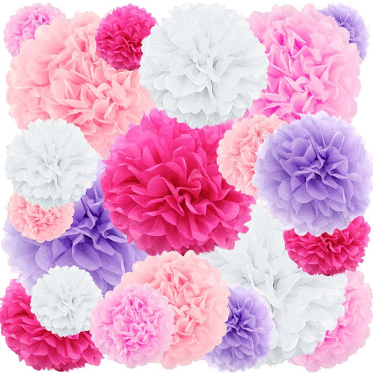 Pink Tissue Paper Flowers pom poms Wedding Birthday Party Backdrop Decorations, 20 pcs - (For 8 piece(s))