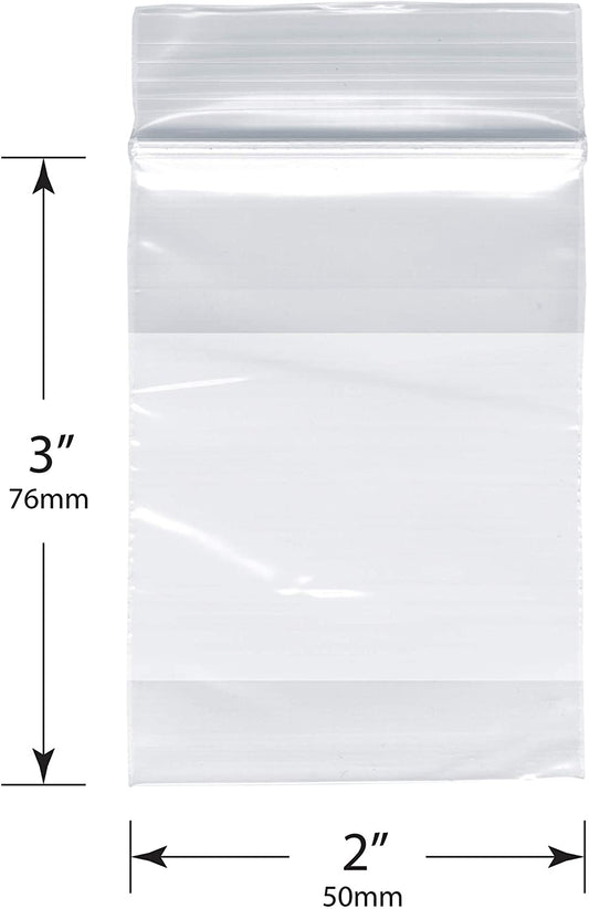 Plymor Zipper Reclosable Plastic Bags w/White Block, 2 Mil, 2" x 3" (Case of 1000) - (For 8 piece(s))