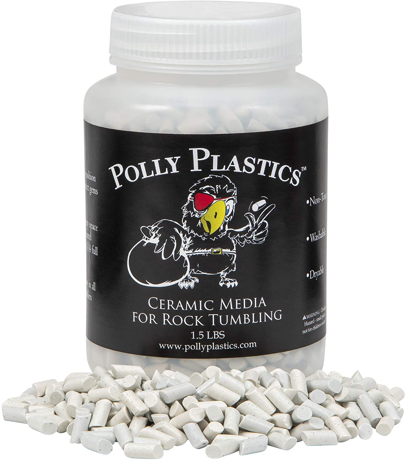Polly Plastics Rock Tumbling Ceramic Filler Media (Small Cylinder Size) Non-Abrasive Ceramic Pellets for All Type Tumblers (1.5 lbs) - (For 8 piece(s))