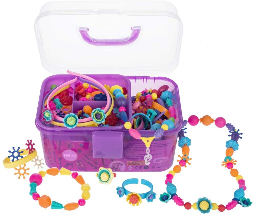 POMIKU Pop Beads Jewelry Making Kit for Age 3, 4, 5, 6, 7 Year Old Girls Gift, Arts & Crafts Toy for Kids DIY Bracelets, Necklaces, Hairbands and Rings (530pcs Snap Beads) - (For 6 piece(s))