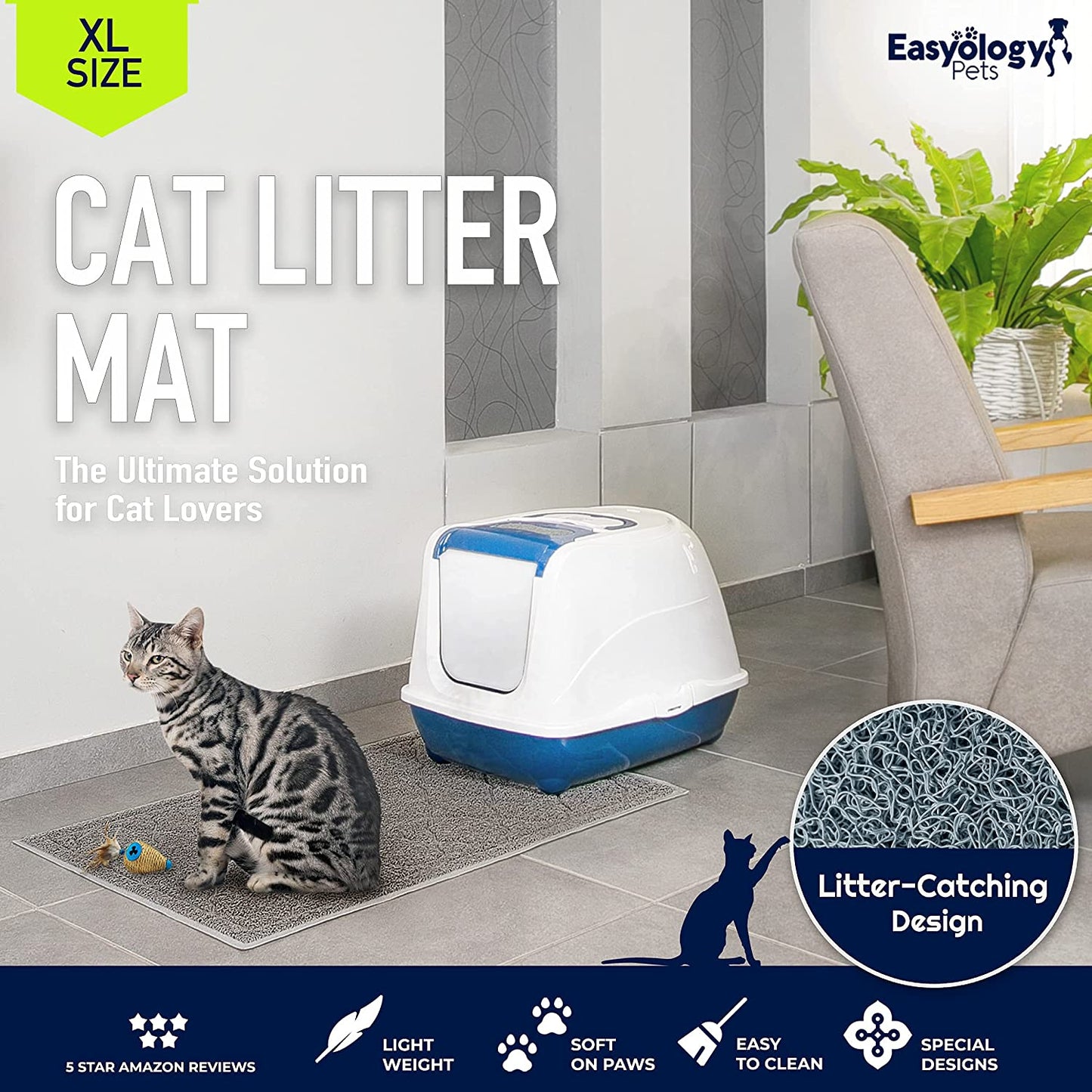 Premium Large Cat Litter Mat 35" x 23", Traps Messes, Easy Clean, Durable, Litter Box Mat with Scatter Control - Soft on Kitty Paws - (For 1 piece(s))