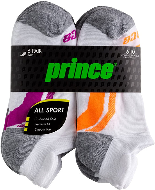 Prince Women’s Low Cut Tab Athletic Socks with Cushion for Running, Tennis, and Casual Use (6 Pair Pack) - (For 8 piece(s))