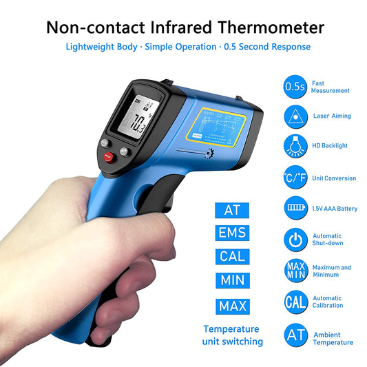 RISWOJOR Infrared Thermometer Cooking Digital Laser Temperature Gun,Adjustable Emissivity &MAX/MIN/at/Cal；-58°F~986°F (-50°C～530°C) Temp Gun IR Thermometer Gun for Industrial/Kitchen Cooking/Ovens - (For 8 piece(s))