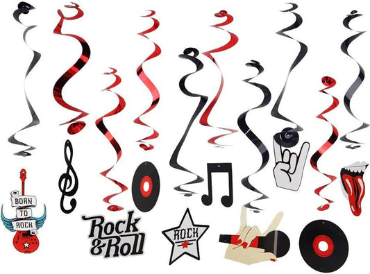 Rock & Roll Theme Party Foil Swirl Decorations Rock Star Music Party Hanging Ceiling Decoration 10 Piece Multi Color SUNBEAUTY - (For 12 piece(s))