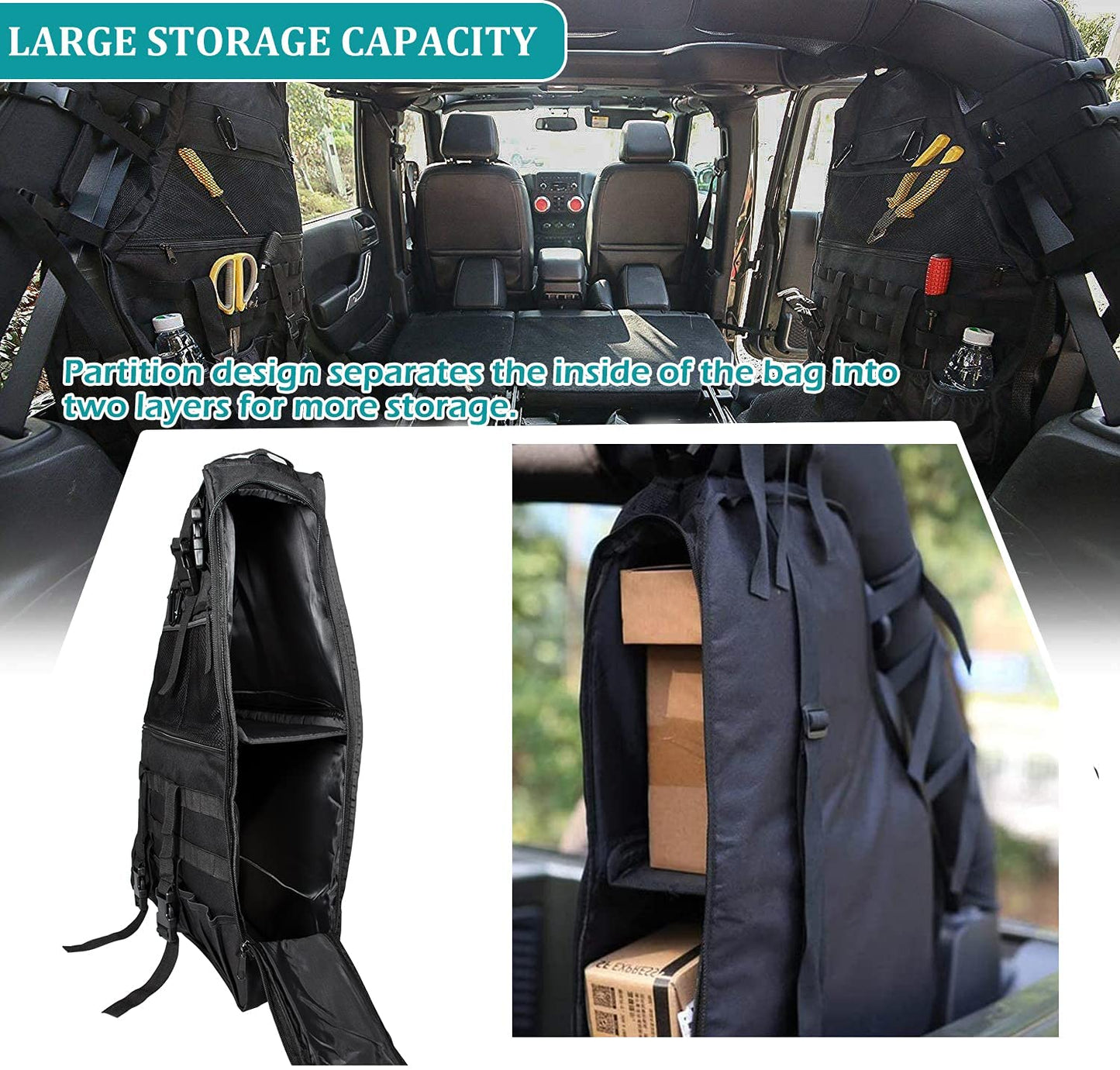 Saddlebag Roll Bar Storage Bag Cargo Cage for 1997-2018 Jeep Wrangler JK TJ LJ & Unlimited 4-Door with Multi-Pockets & Organizers & Cargo Bag Saddlebag Tool Kit - (For 4 piece(s))