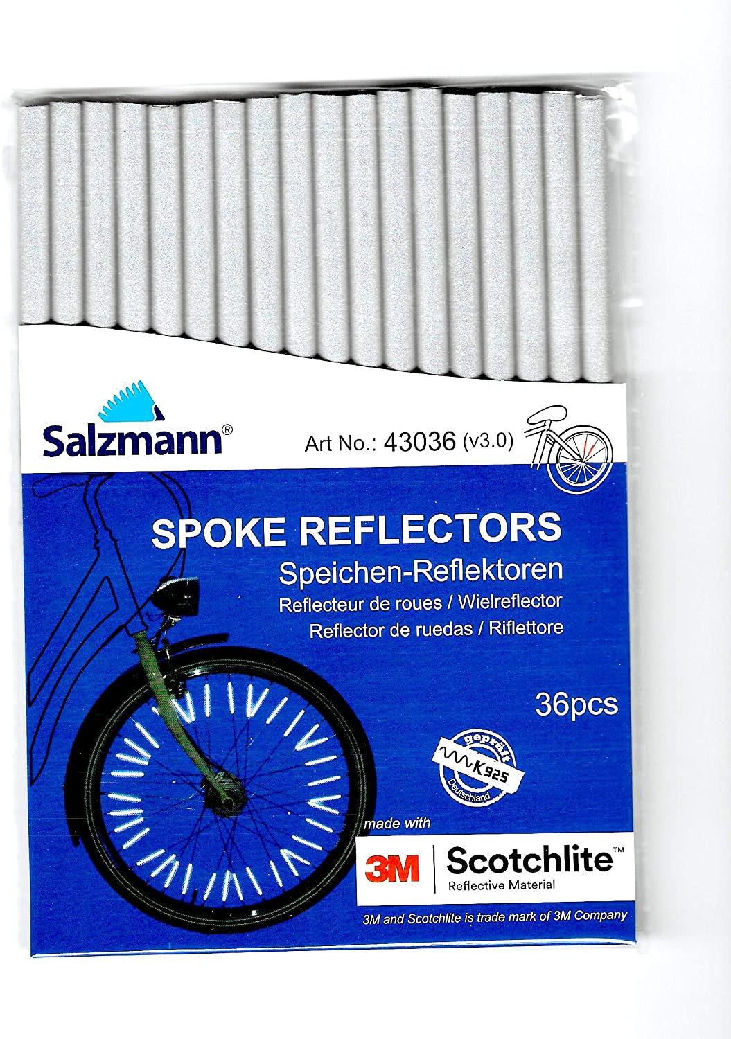 Salzmann 3M Spoke Reflectors, Made with 3M Scotchlite, Patented Spoke reflectors for Bikes (36 Pieces) - (For 12 piece(s))