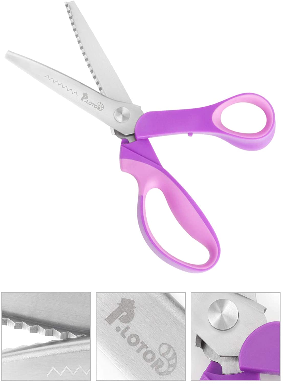 Sewing Pinking Shears for Fabric Paper Leather Professional Craft Scissors with Sharp Stainless Steel Blades, P.LOTOR Lightweight Serrated Scissors with Comfortable Handle 9.3 Inch - (For 1 piece(s))