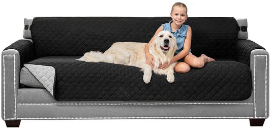 Sofa Shield Patented Slipcover, Reversible Tear Resistant Soft Quilted Microfiber, XL 78” Seat Width, Durable Furniture Stain Protector with Straps, Washable Couch Cover for Dogs, Kids, Black Gray - (For 6 piece(s))