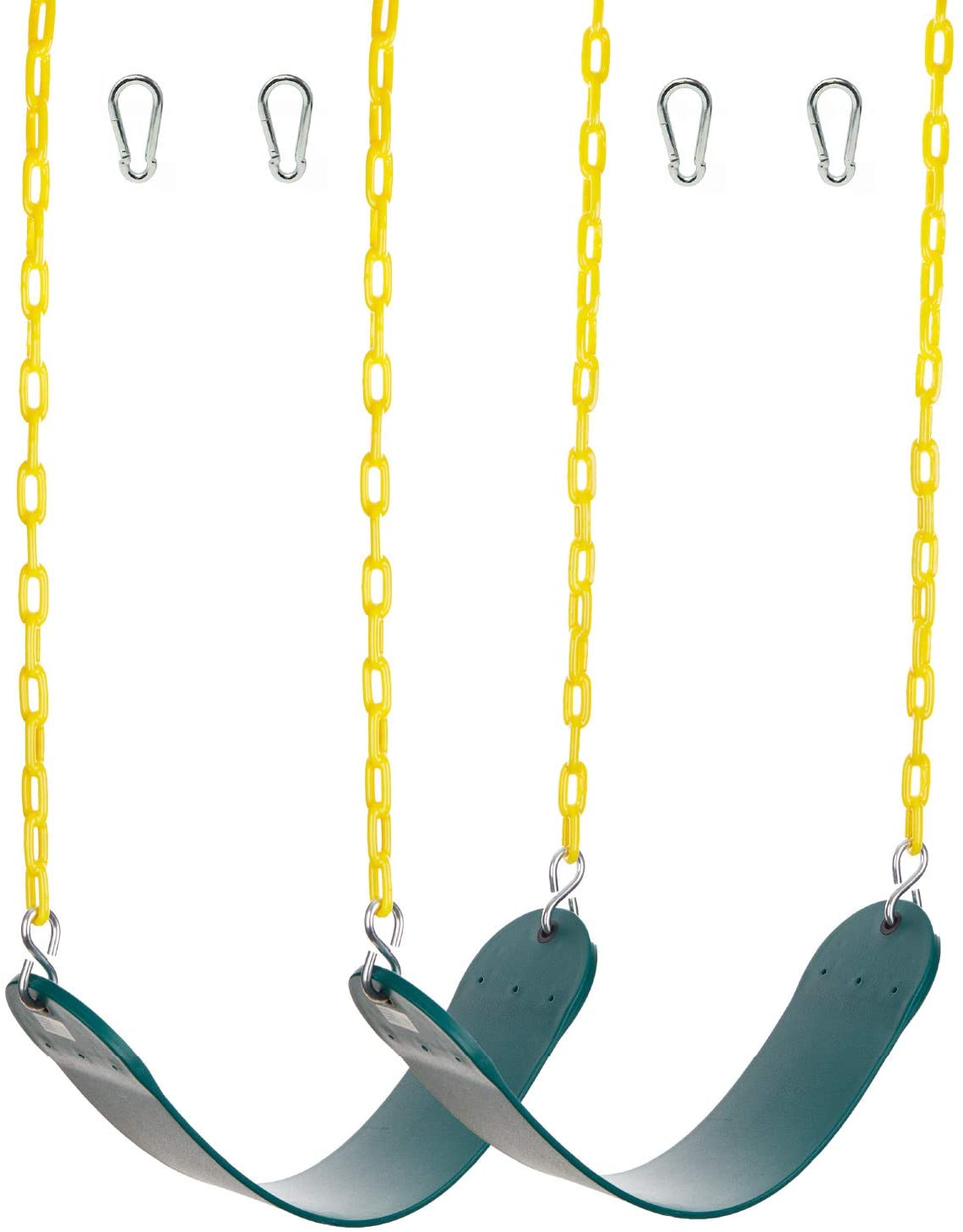 Squirrel Products 2 Pack Heavy Duty Strap Swing Seat - Swing Set Strap Swing Seat Replacement with Plastic Coated Chain for Easy Install - Green - (For 6 piece(s))