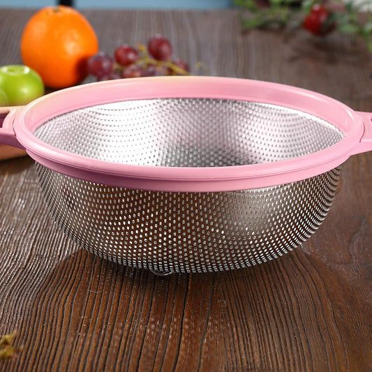 Stainless Steel Colander With Handle and Legs, Large Metal Pink Strainer for Pasta, Spaghetti, Berry, Veggies, Fruits, Noodles, Salads, 5-quart 10.5” Kitchen Food Mesh Colander, Dishwasher Safe - (For 1 piece(s))